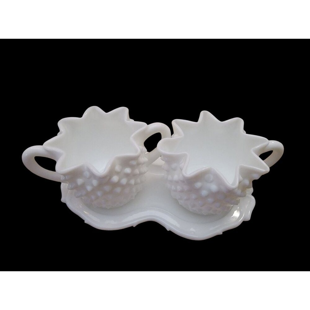 Vintage Fenton Hobnail Milk Glass Creamer & Sugar Set